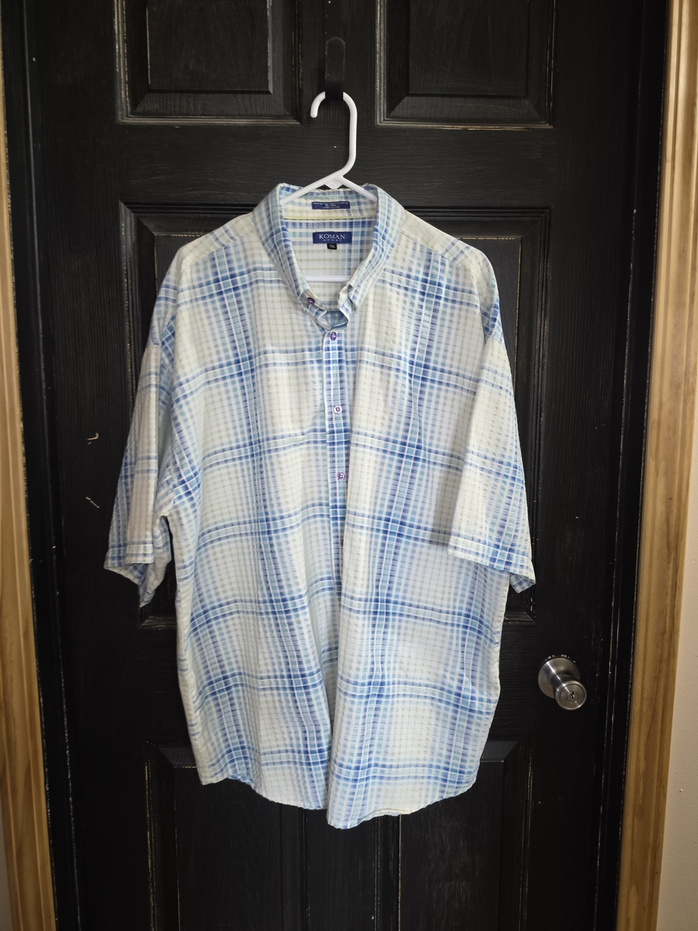 Men's Blue Plaid Short Sleeve Button-Up Shirt Size 3XL